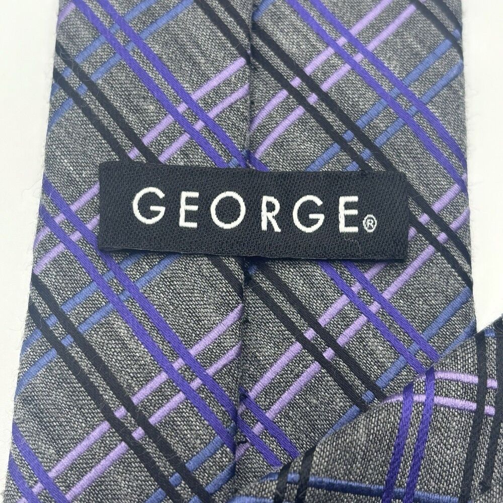 George Necktie Dress Tie Regular Classic Purple & Gray Modern Poly Viscose Blend